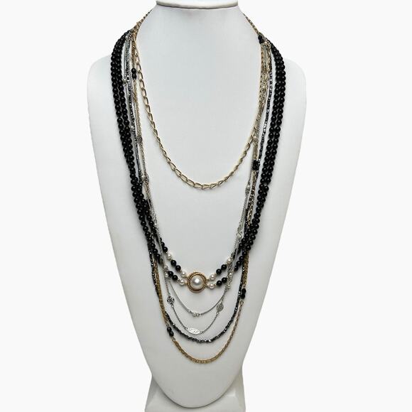 Necklaces Lot 5 Wearable Some Signed Gold And Silver Tone Chains Assorted Styles - Picture 2 of 7